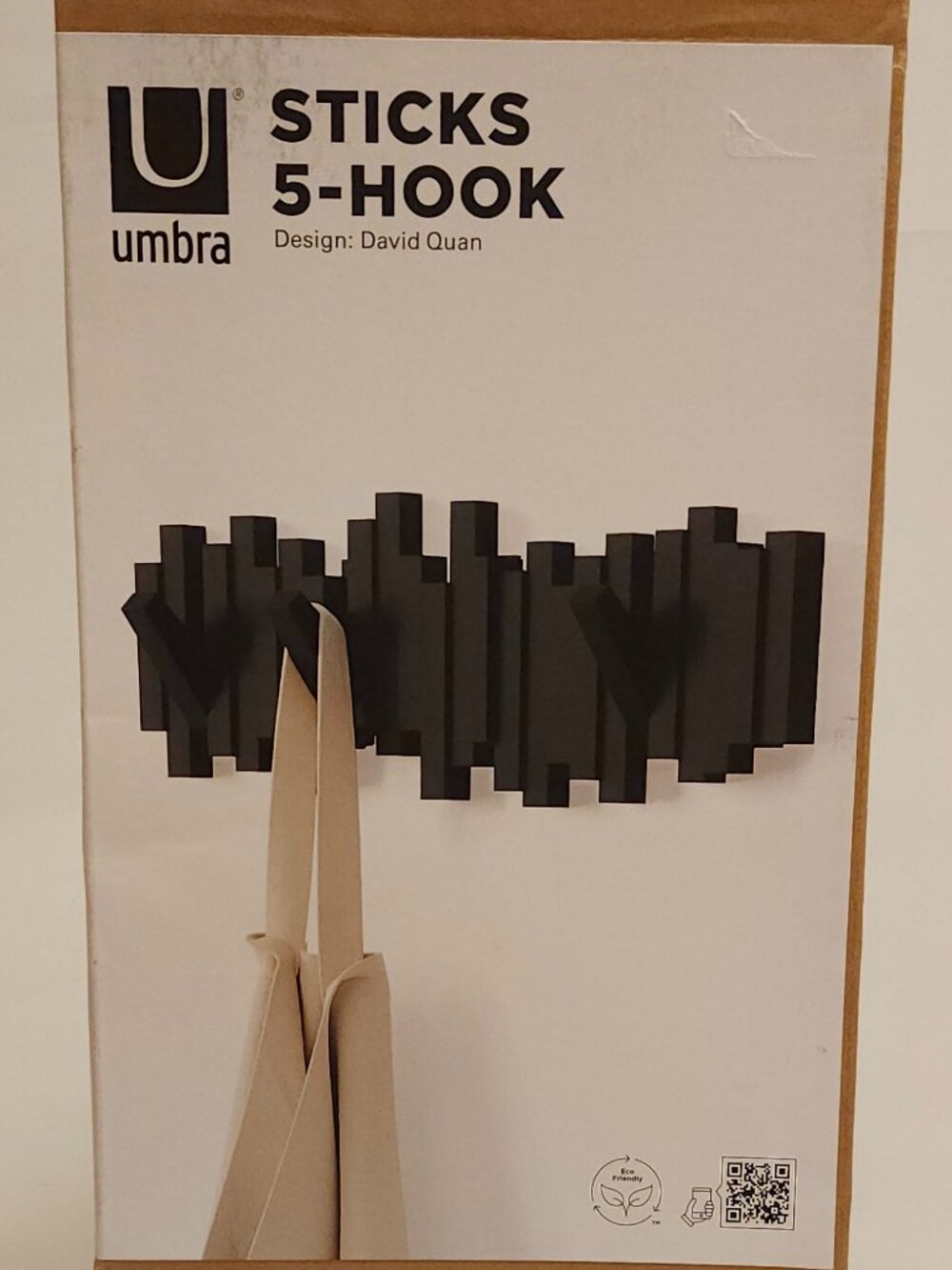 Umbra Sticks Wall-Mounted Coat Rack Rail Hook with 5 Retractable Pegs – Modern